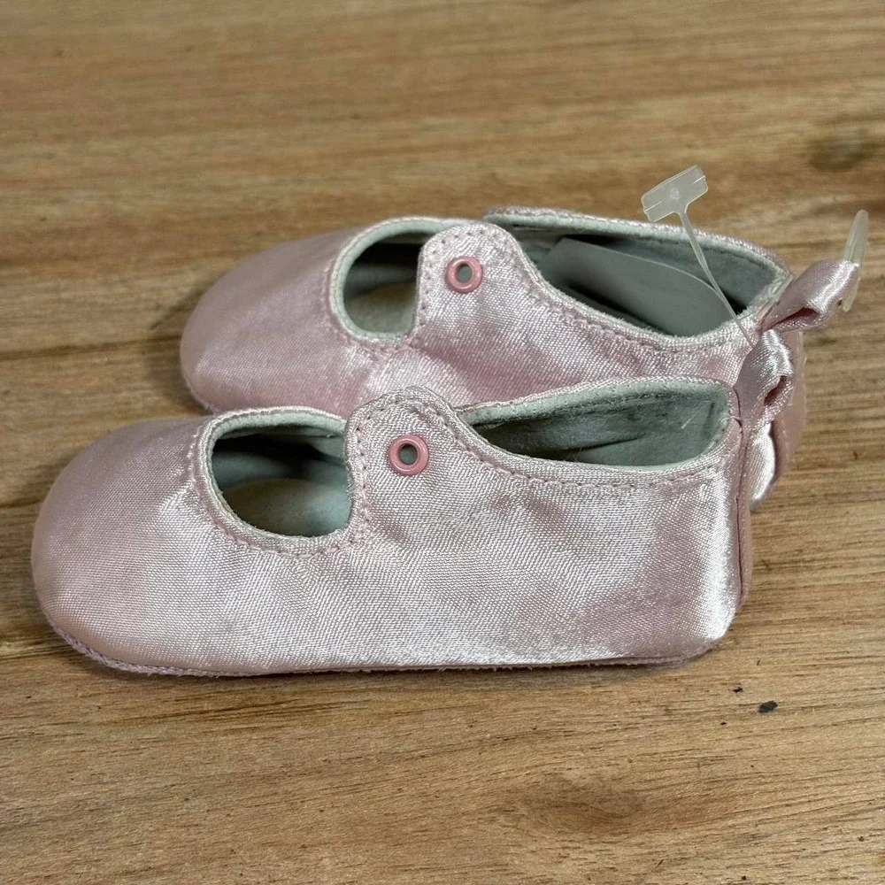 Baby Girls Pink Satin Mary Jane Crib Shoes Soft Sole Size 4 Special Occasion